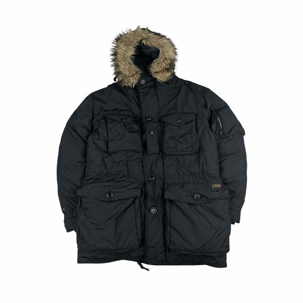 Ralph Lauren Black Down Filled Fur Hood Trim Puffer Jacket - Large