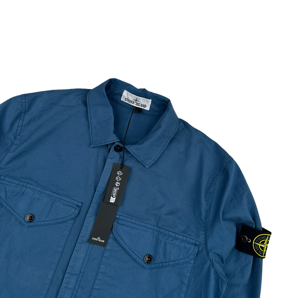 Stone Island 2024 Blue Cotton Double Pocket Overshirt - Small