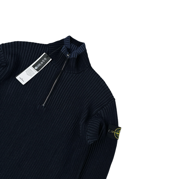 Stone Island 2024 Navy Ribbed Virgin Wool Knit Jumper - Medium