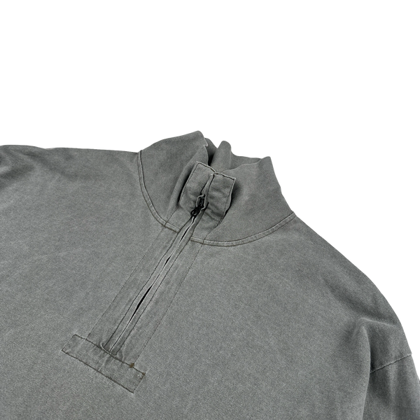 Stone Island 2002 Grey Cotton Quarter Zip Spellout Compass Pullover - XL
