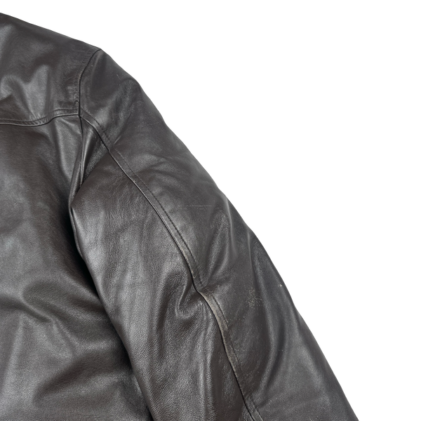 BAPE Nigo Era Brown Heavyweight Leather Fur Hooded Down Filled Jacket - Small