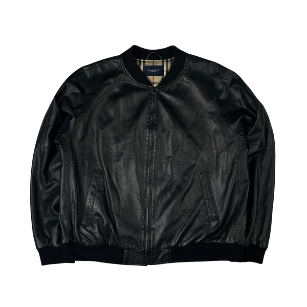 Burberry Leather Nova Check Lining Bomber Jacket - XL