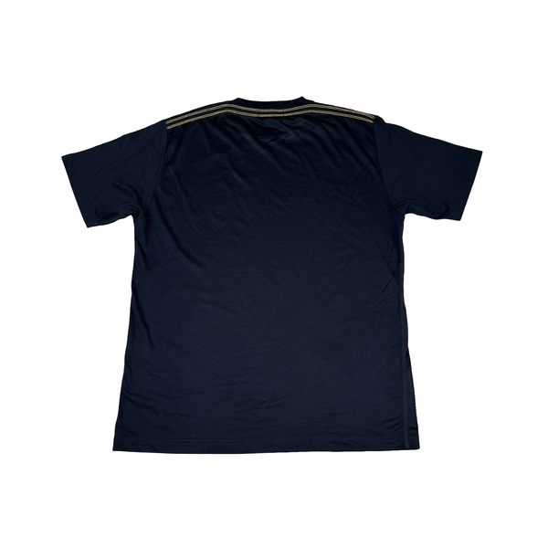 Stone Island Navy Yellow Spellout Short Sleeve T Shirt - XL