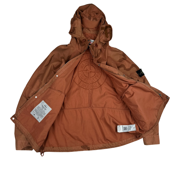 Stone Island Supreme 2019 Orange Brushed Cotton Camo Riot Mask Jacket - Medium