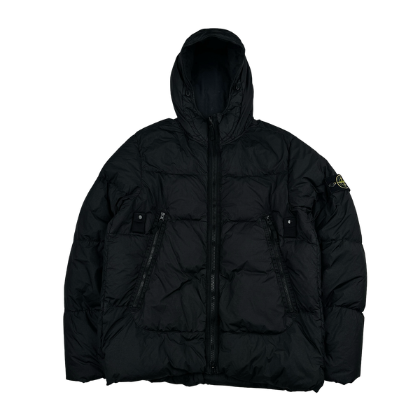 Stone Island 2021 Black Crinkle NY Down Puffer Jacket - Large