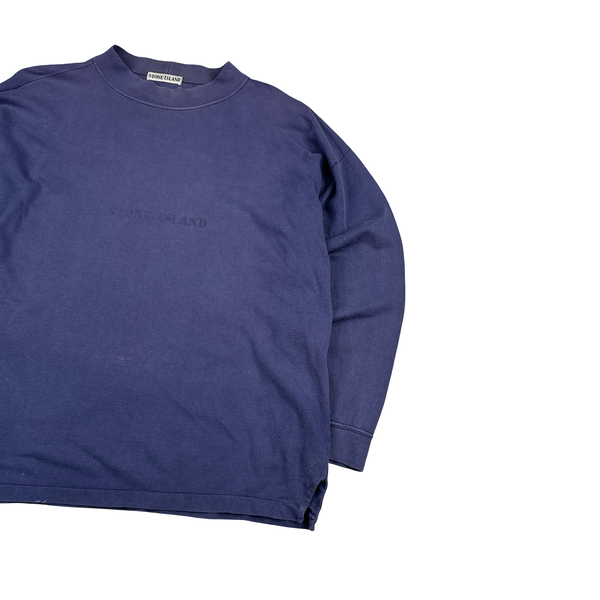 Stone Island 90s Navy Spellout Vintage Pullover - Large