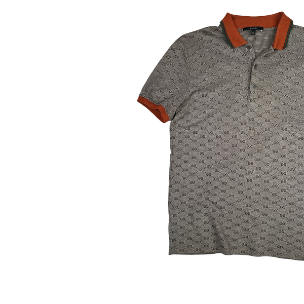 Gucci Monogram Stripe Collar Short Sleeve Buttoned Polo Shirt - Large