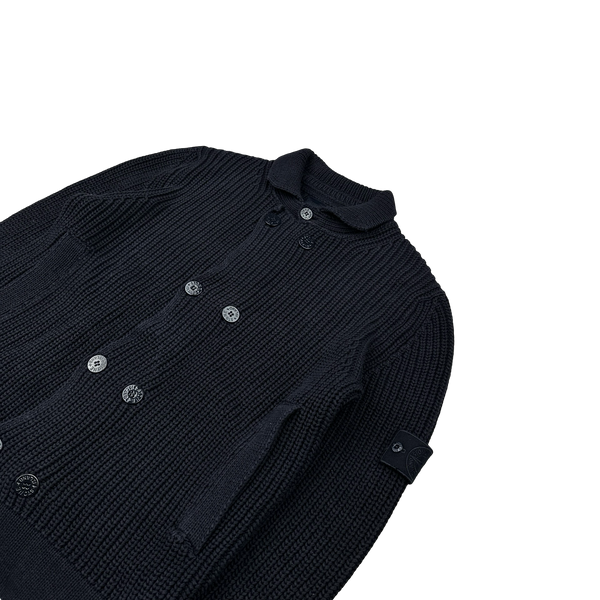 Stone Island 2012 Navy Ghost Piece Double Breasted Cotton Knit Buttoned Cardigan - XXL