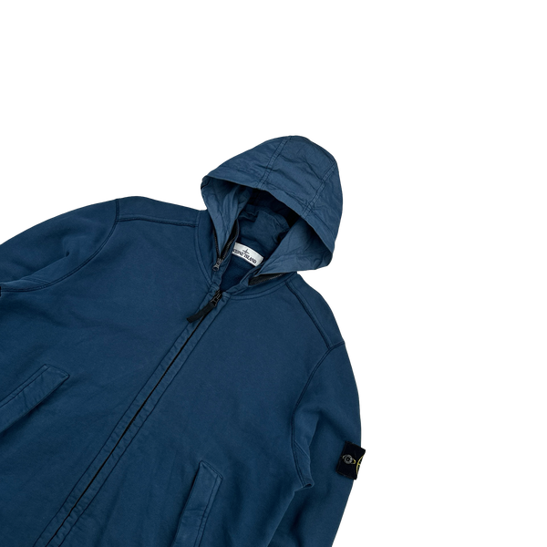 Stone Island 2017 Blue Lino Flax Hooded Zipped Jumper - Medium