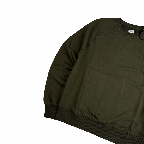 CP Company 00s Khaki Cotton Garment Dyed Crewneck Jumper - Large