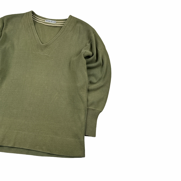 Stone Island Vintage 1999 Green V Neck Pullover Jumper - Medium