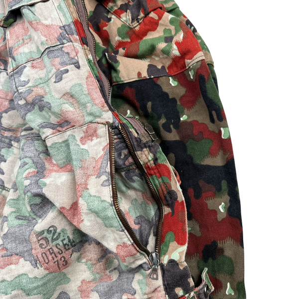 Vintage 70s Swiss Alpenflage M70 Netted Face Covering Multi-Pocket Cotton Jacket - XL