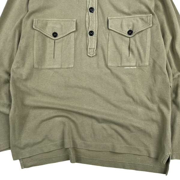 Stone Island Vintage 1998 Sage Green Long-sleeved Pullover Polo Shirt - Medium