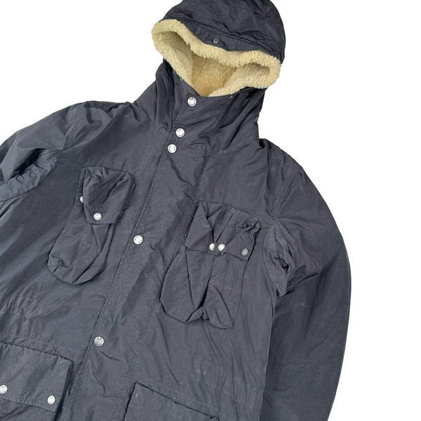 CP Company Black Shearling Lined Hood Parka Multi Pocket Jacket - Medium