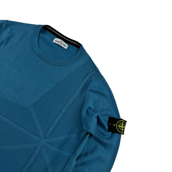 Stone Island 2013 Blue Compass Embossed Knit Cotton Jumper - Large