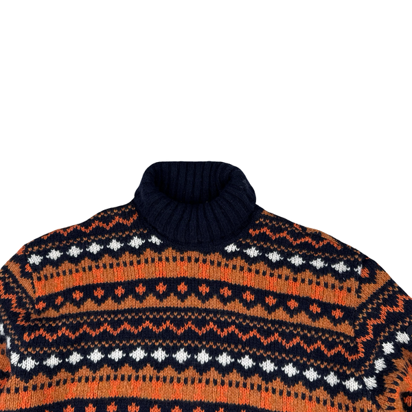 Paul & Shark Navy/Orange Roll Neck Wool Blend Thick Knitted Jumper - XL