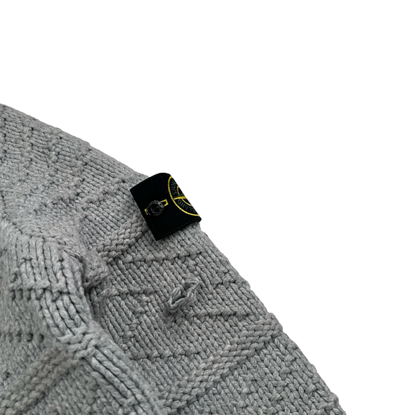 Stone Island 2009 Grey Cotton Detailed Heavy Knit - Small