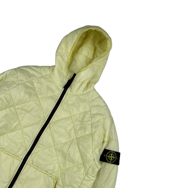 Stone Island 2019 Yellow Garment Dyed Quilted Micro Yarn Hooded Jacket - Large
