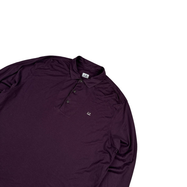 CP Company Purple Longsleeve Cotton Spellout Polo Shirt - XXL