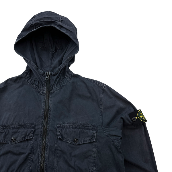 Stone Island Navy Hooded Cotton Overshirt Jacket - Medium