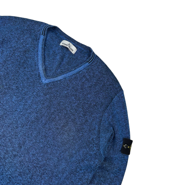 Stone Island 2014 Blue Marl Knit V-Neck Jumper - 3XL