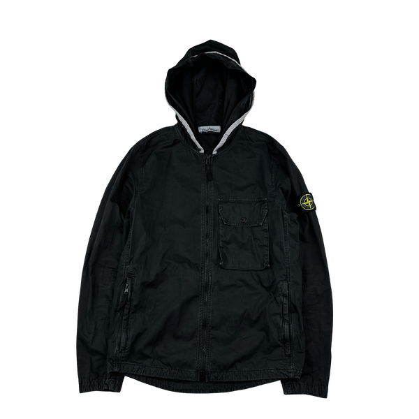 Stone Island 2021 Black Brushed Cotton Hooded Jacket - Small