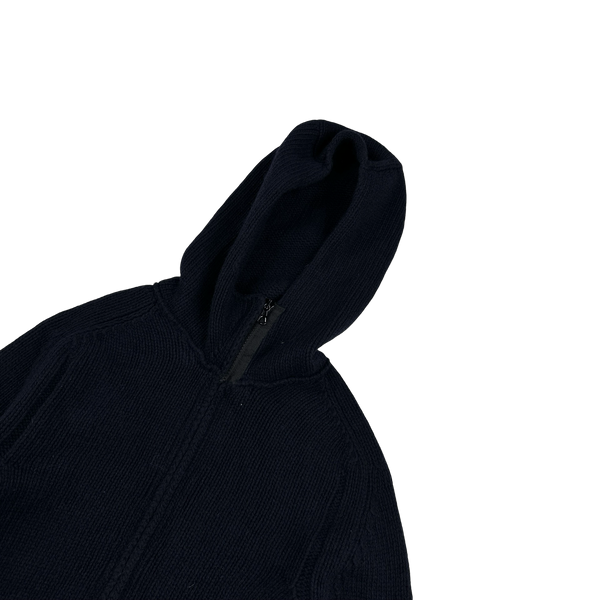 Stone Island 2003 Navy Wool Hooded Knit Jumper - Medium