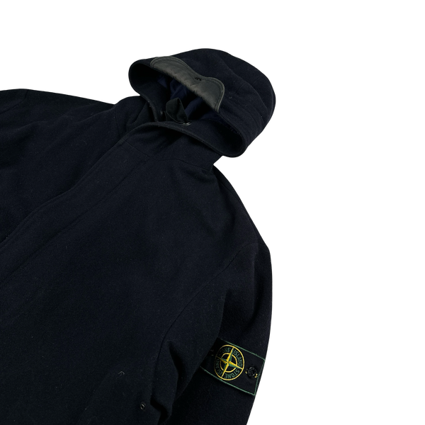 Stone Island 1998 Navy Green Edge Wool Long Parka Jacket - Large