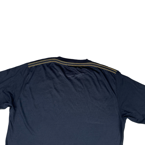 Stone Island Navy Yellow Spellout Short Sleeve T Shirt - XL