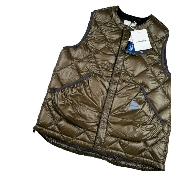 And Wander Khaki Pertex Diamond Quilted Puffer Vest - Medium
