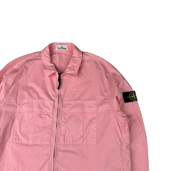 Stone Island 2023 Pink Supima Cotton Twill Zipped Overshirt - 3XL