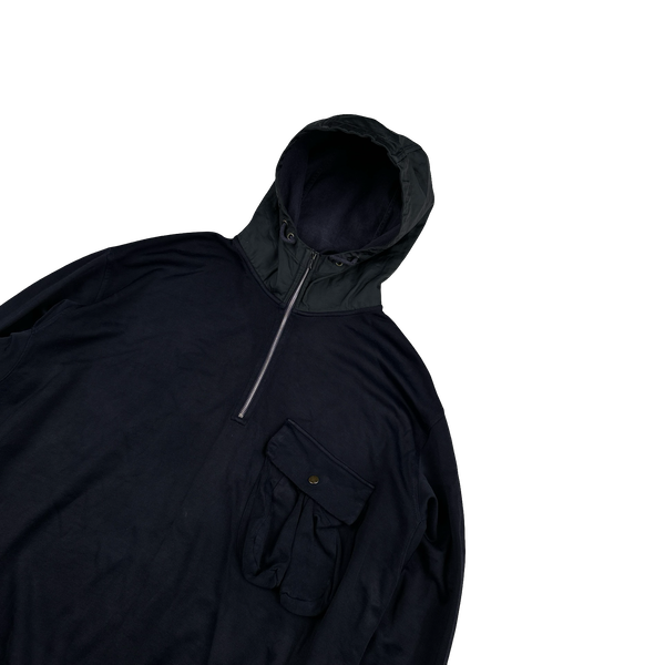 CP Company Navy Quarter Zip Resin Coated Hood Pullover - XXL