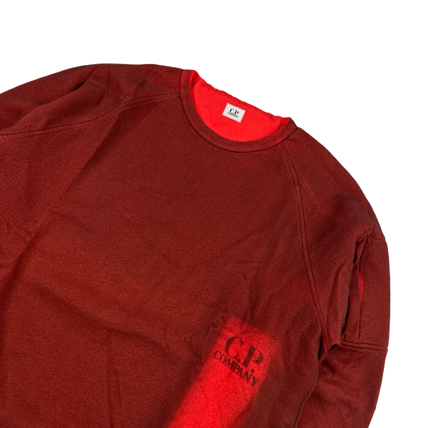 CP Company Red Cotton Sprayed Garment Dyed Crewneck Jumper - XL