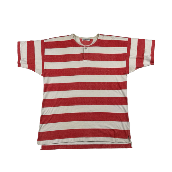 Stone Island Vintage 80's Cotton Red Striped Marina Reflective T Shirt - Large