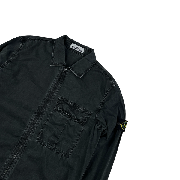 Stone Island Black Cotton Zipped Overshirt - Medium