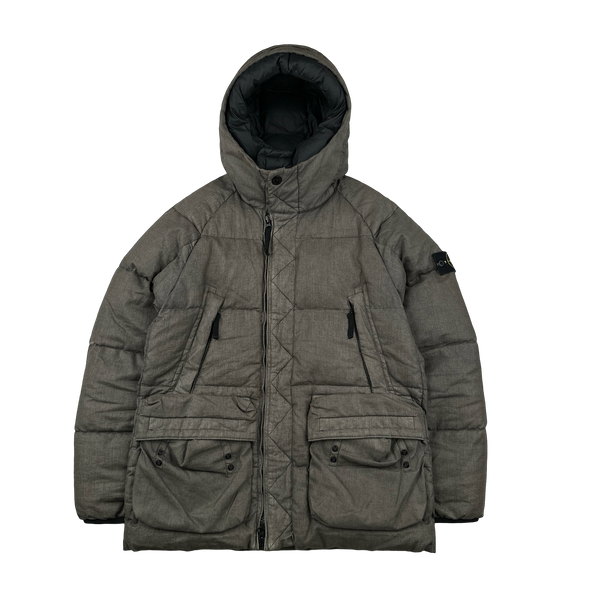 Stone Island 2019 Brown Lino Resinato Down -TC Puffer Jacket - Small