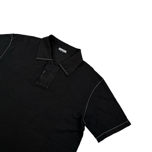 Stone Island 2004 Black Contrast Stitch Laser Cut Spellout Cotton Polo Shirt - XL