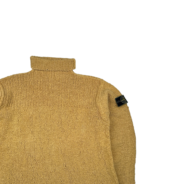Stone Island 1994 Yellow Chenille Knit Vintage Roll Neck Jumper - Large