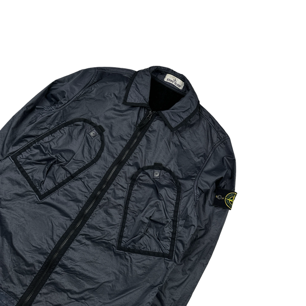 Stone Island 2020 Black Lamy Flock Zipped Overshirt - Small