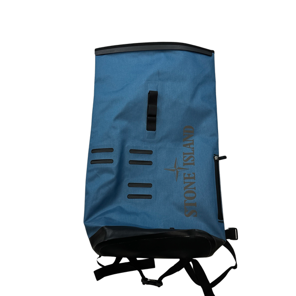 Stone Island Ortlieb Blue Reflective Spellout Waterproof Backpack