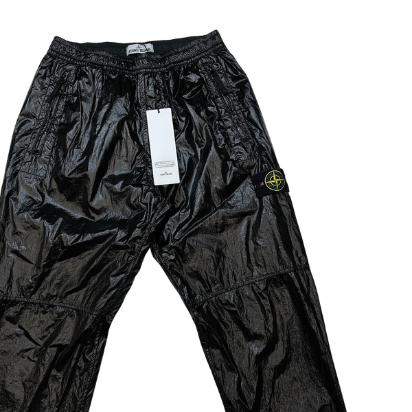 Stone Island 2020 Black Crinkled-Effect Lucido Track Pants - 32"