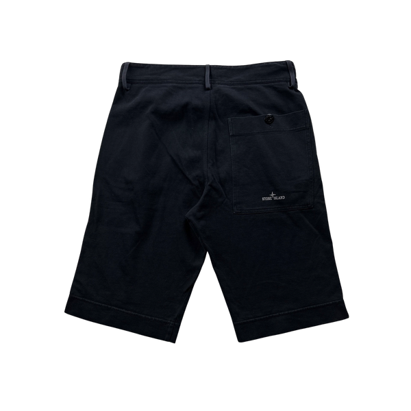 Stone Island 2010 Navy Spellout Cotton Jogger Shorts - Small