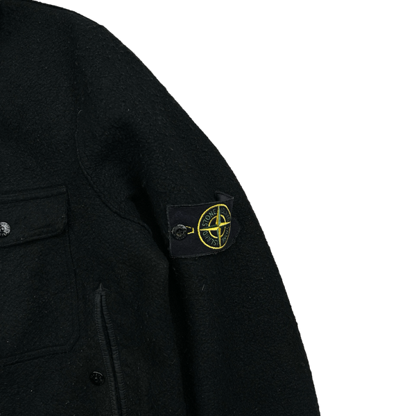 Stone Island 2004 Black Mottled Wool Multipocketed Collared Jacket - Large