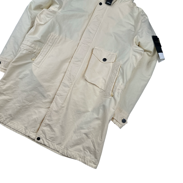 Stone Island 2021 Cream Garment Dyed David TC Long Parka Jacket - Medium
