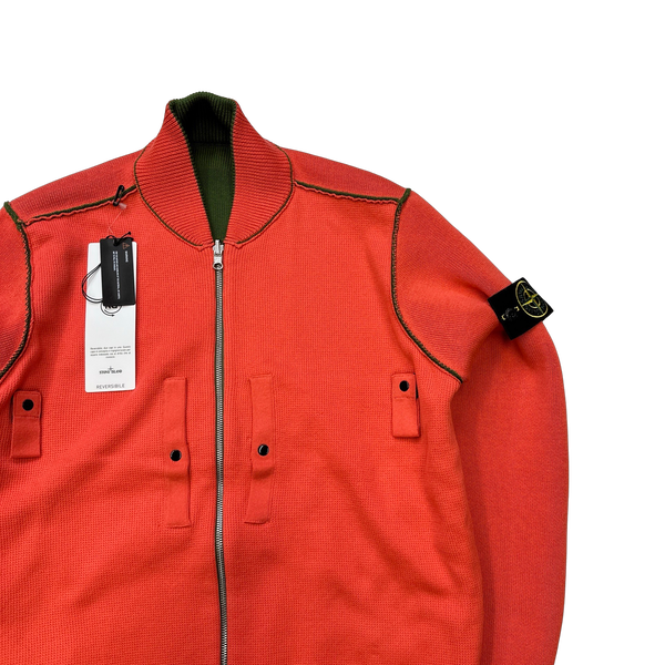 Stone Island 2022 Green/Coral Knit Reversible Cardigan - Medium
