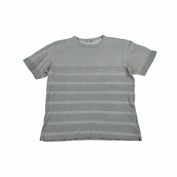 Stone Island Vintage Grey Striped Crewneck Spellout T Shirt - Large