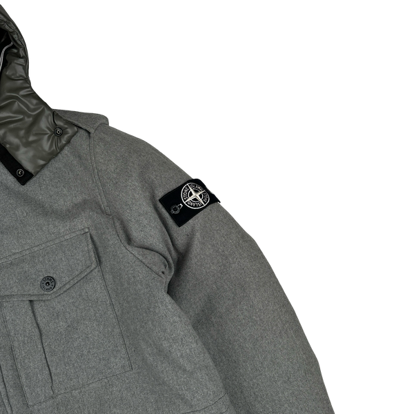 Stone Island 2014 Grey Ice Wool Blend Down Field Jacket - XXL