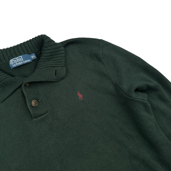 Ralph Lauren Dark Green Knit Quarter Button Jumper - XL