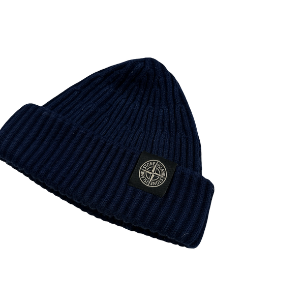 Stone Island Blue Wool Patch Beanie Hat