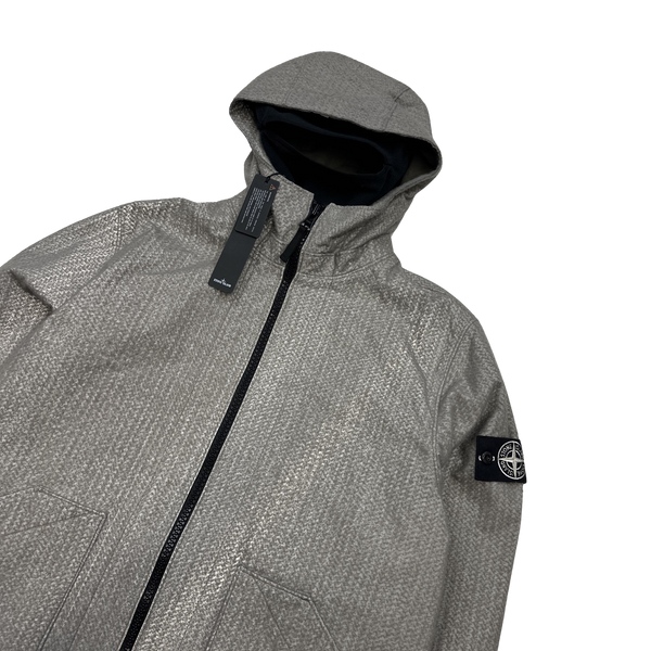 Stone Island 2022 Beige Needle Punched Reflective Balaclava Jacket - Medium
